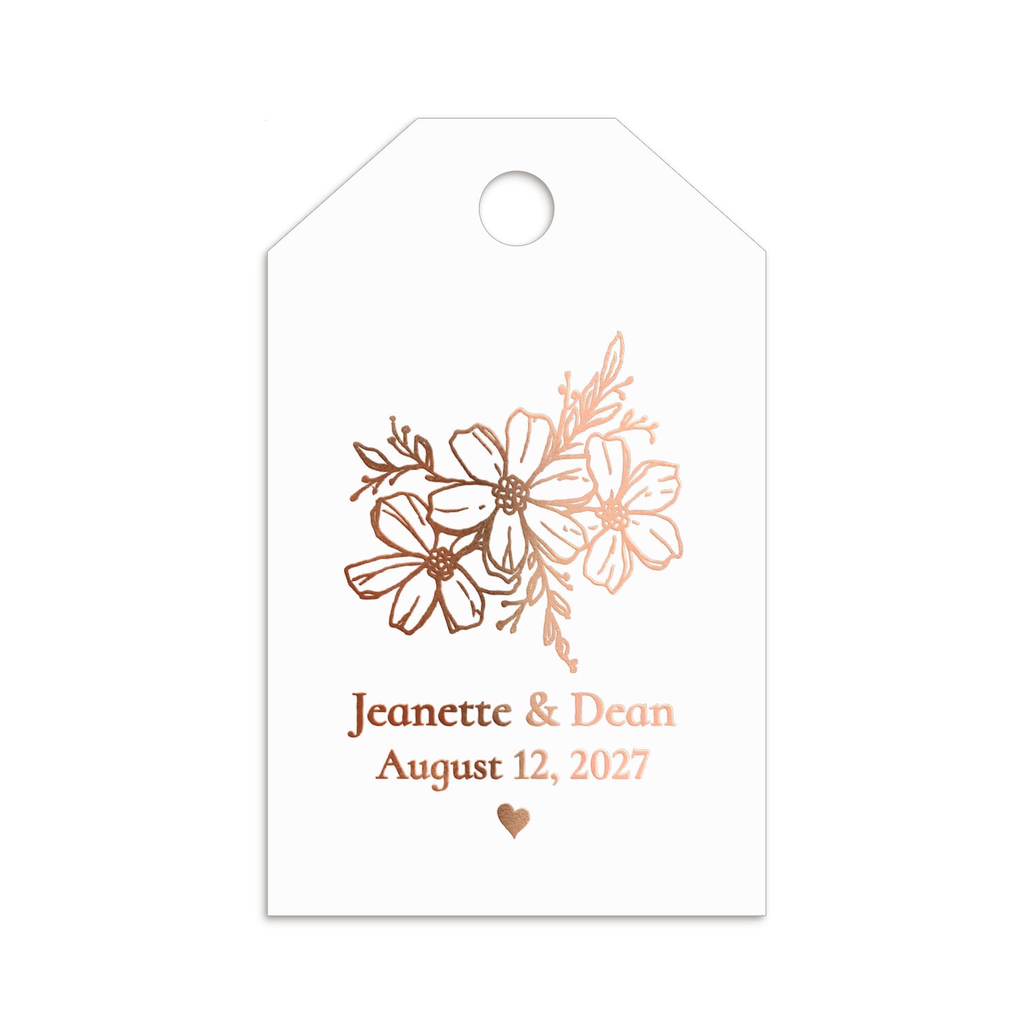 XOXOKristen Hand Drawn Floral Thank You Tag in rose gold foil showcasing hand-sketched floral design — personalized and custom wedding favor tag.