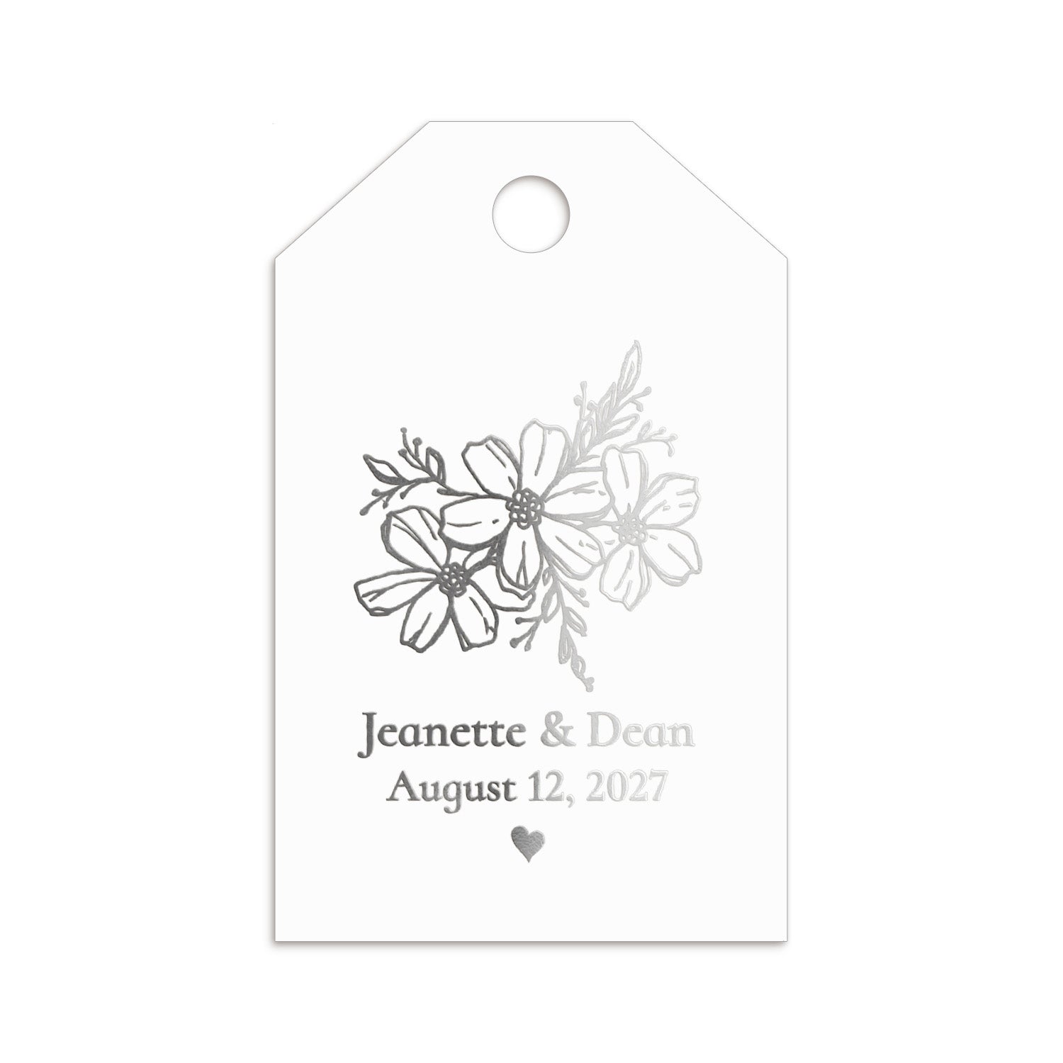 XOXOKristen Hand Drawn Floral Thank You Tag in silver foil with minimalist flower illustration — custom and personalized thank-you favor tag.