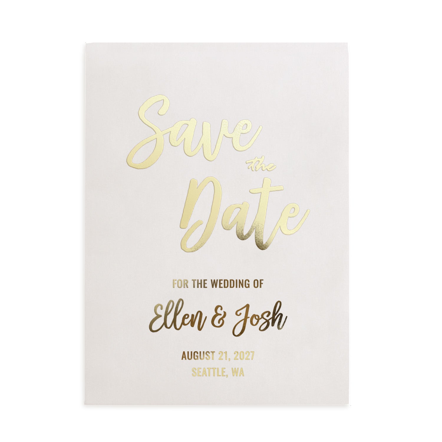 XOXOKristen translucent vellum Save the Date card with gold foil text, featuring modern script font and minimalist layout for timeless wedding stationery – XOXOKristen.