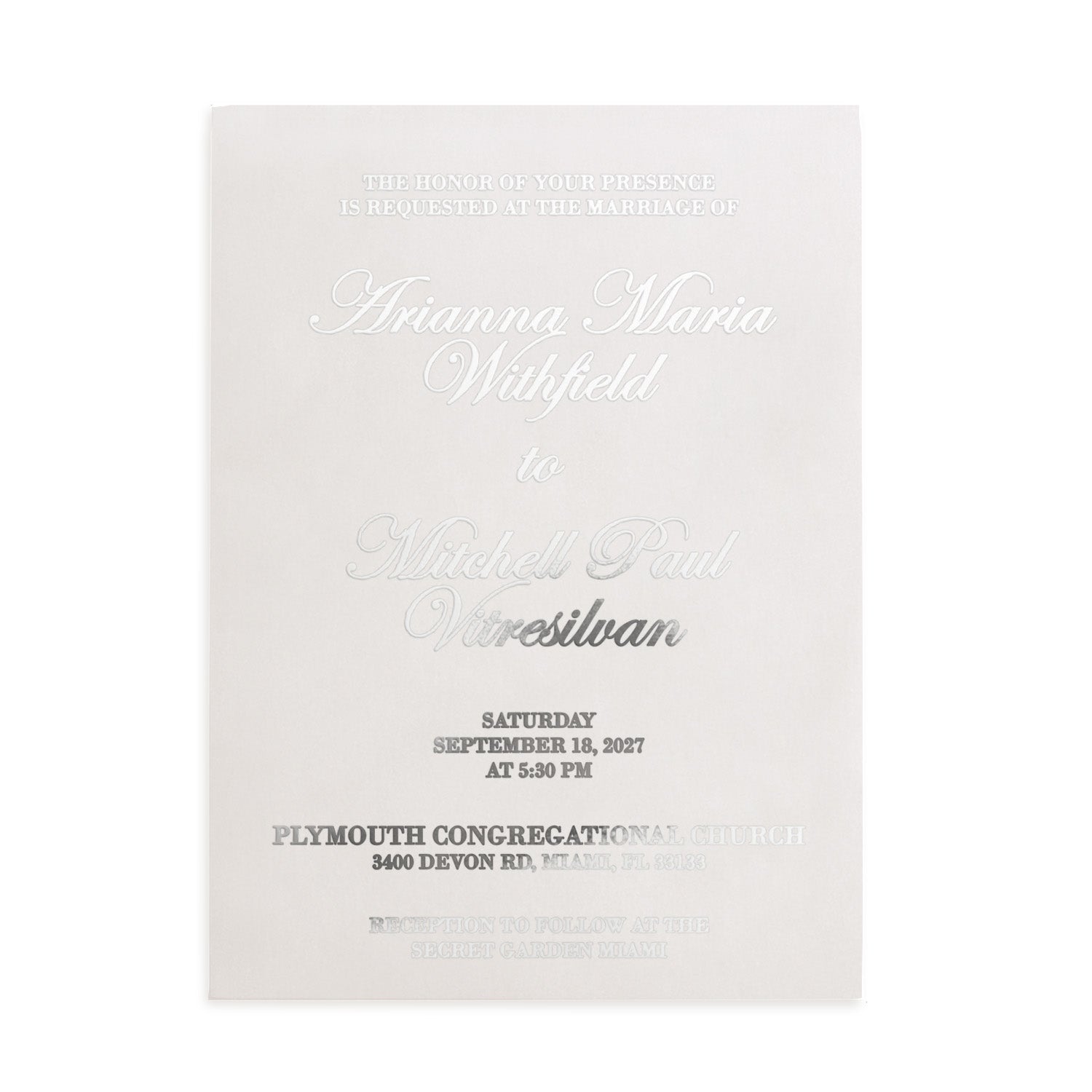 minimalist vellum wedding invitation with silver foil print, showcasing classic serif and cursive fonts on translucent paper, refined and timeless stationery for modern wedding designs – XOXOKristen