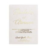 Luxury vellum invitation featuring shimmering gold foil text on smooth translucent cardstock. Clean layout with modern typography and a matching white envelope included, perfect for formal wedding stationery. - XOXOKristen