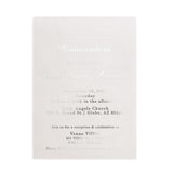 XOXOKristen quinceañera invitation made of frosted vellum cardstock with elegant silver foil text, offering a sleek and contemporary design. The clean layout and reflective foil highlight a minimalist yet festive aesthetic, suitable for modern 15th birthday parties, winter themes, or silver-toned décor celebrations.
