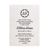 XOXOKristen personalized vellum quinceañera invitation printed with elegant black ink, featuring classic typography and decorative corner frame design, perfect for 15th birthday celebration.
