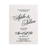 Translucent vellum wedding invitation with elegant script text “You are cordially invited to the wedding of” printed in black ink on frosted vellum paper, showcasing refined typography – XOXOKristen