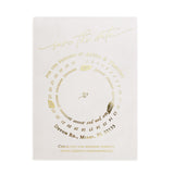 Modern vellum Save the Date card featuring gold foil circular calendar design and romantic script typography – XOXOKristen