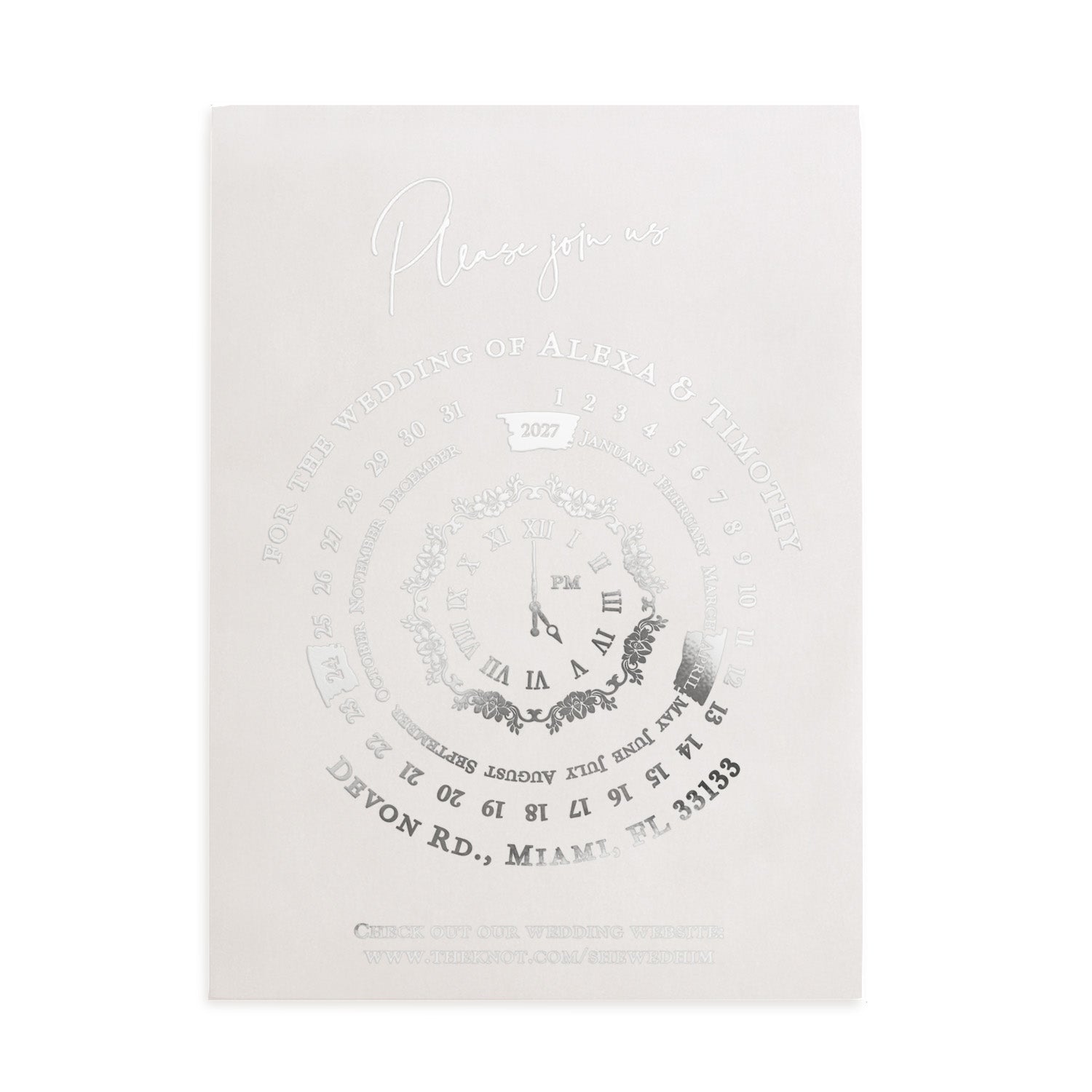 Modern vellum wedding invitation with silver foil circular design and fine calligraphy fonts for minimalist weddings – XOXOKristen