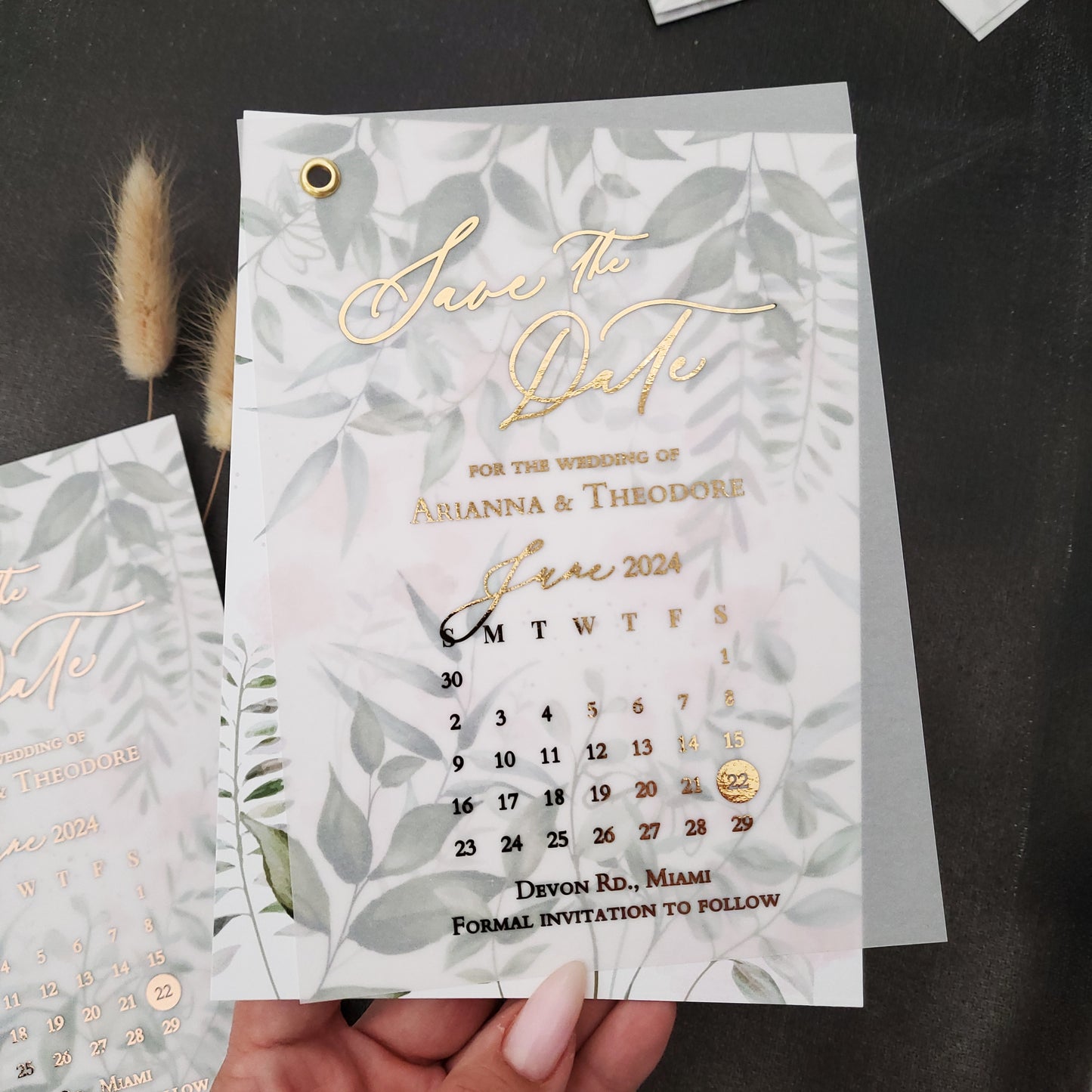 Greenery Vellum Save the Date with Calendar
