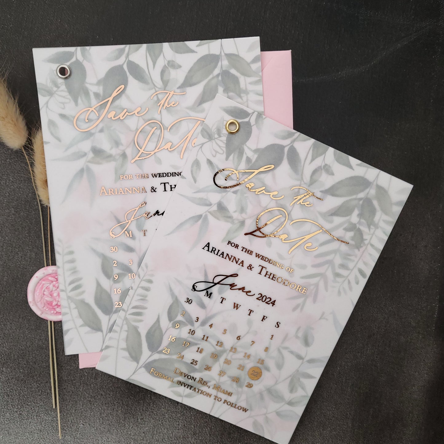 Greenery Vellum Save the Date with Calendar