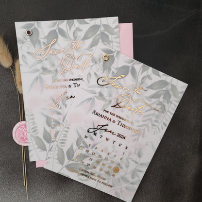 Greenery Vellum Save the Date with Calendar