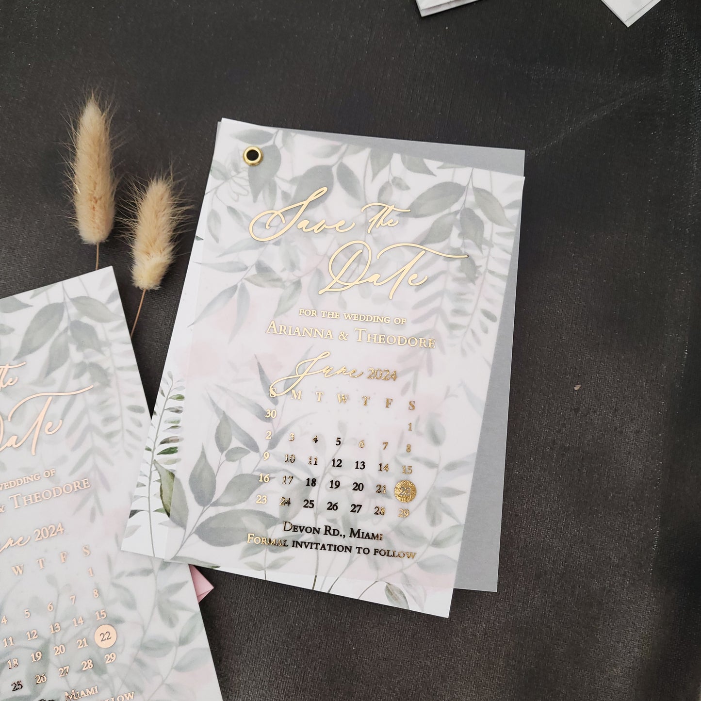 Greenery Vellum Save the Date with Calendar