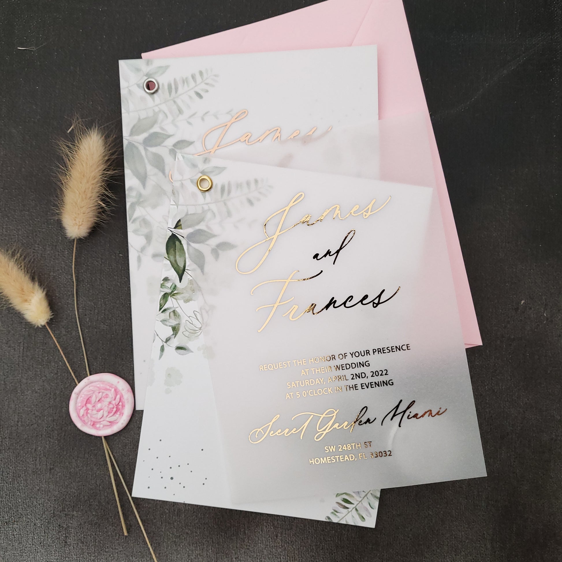 gold foiled greenery wedding invitation - XOXOKristen 