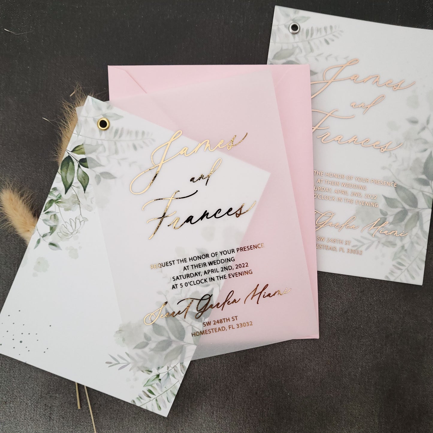 gold foiled greenery wedding invitation - XOXOKristen 