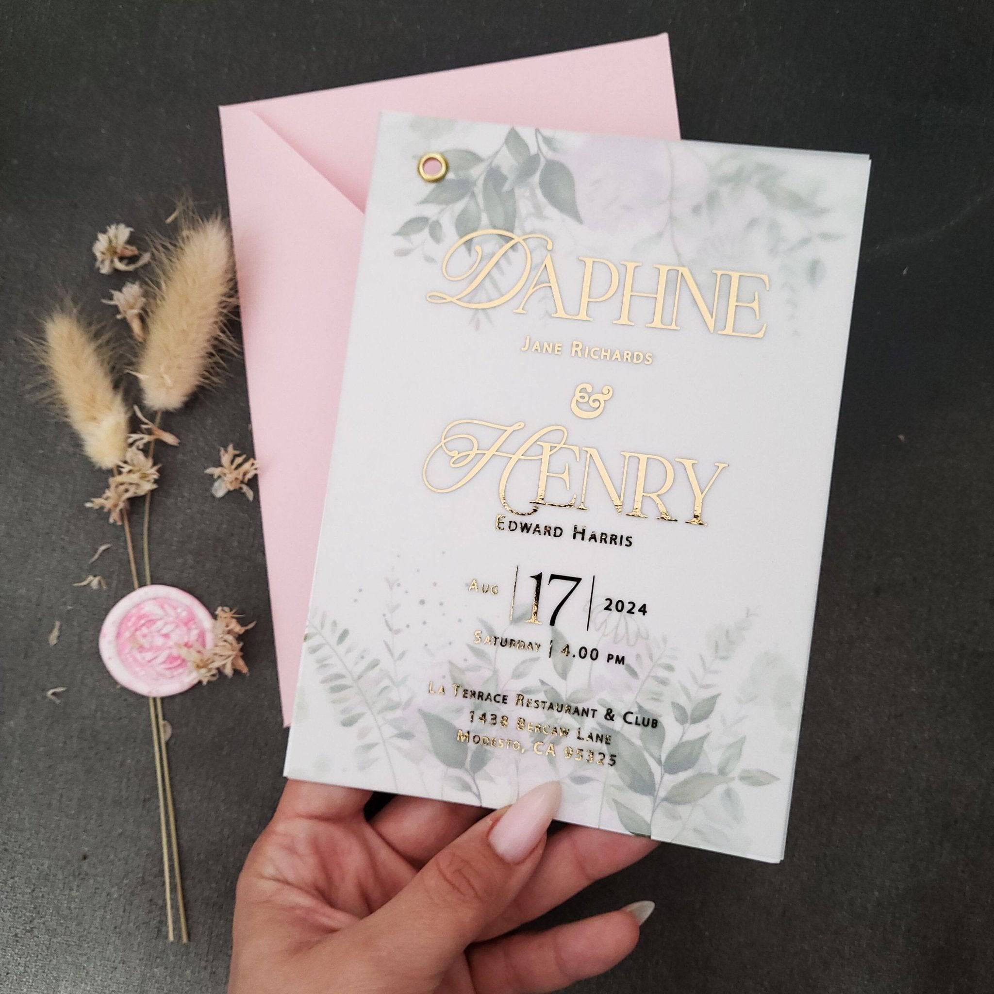 Luxurious Vellum Wedding Invitations with Greenery Design - XOXOKristen