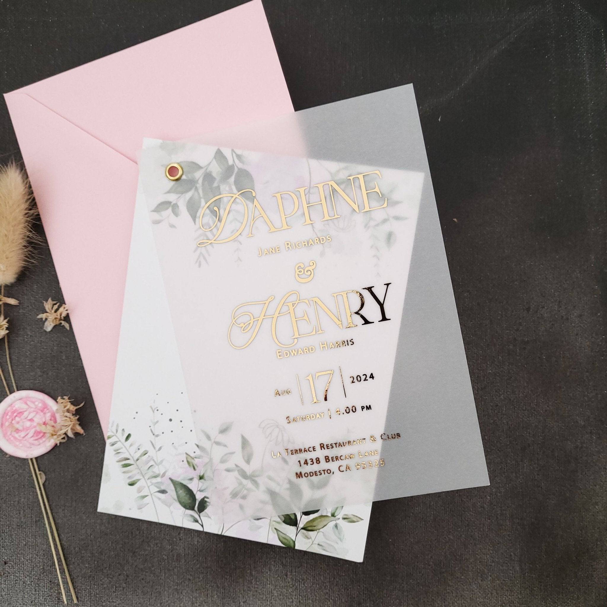Luxurious Vellum Wedding Invitations with Greenery Design - XOXOKristen