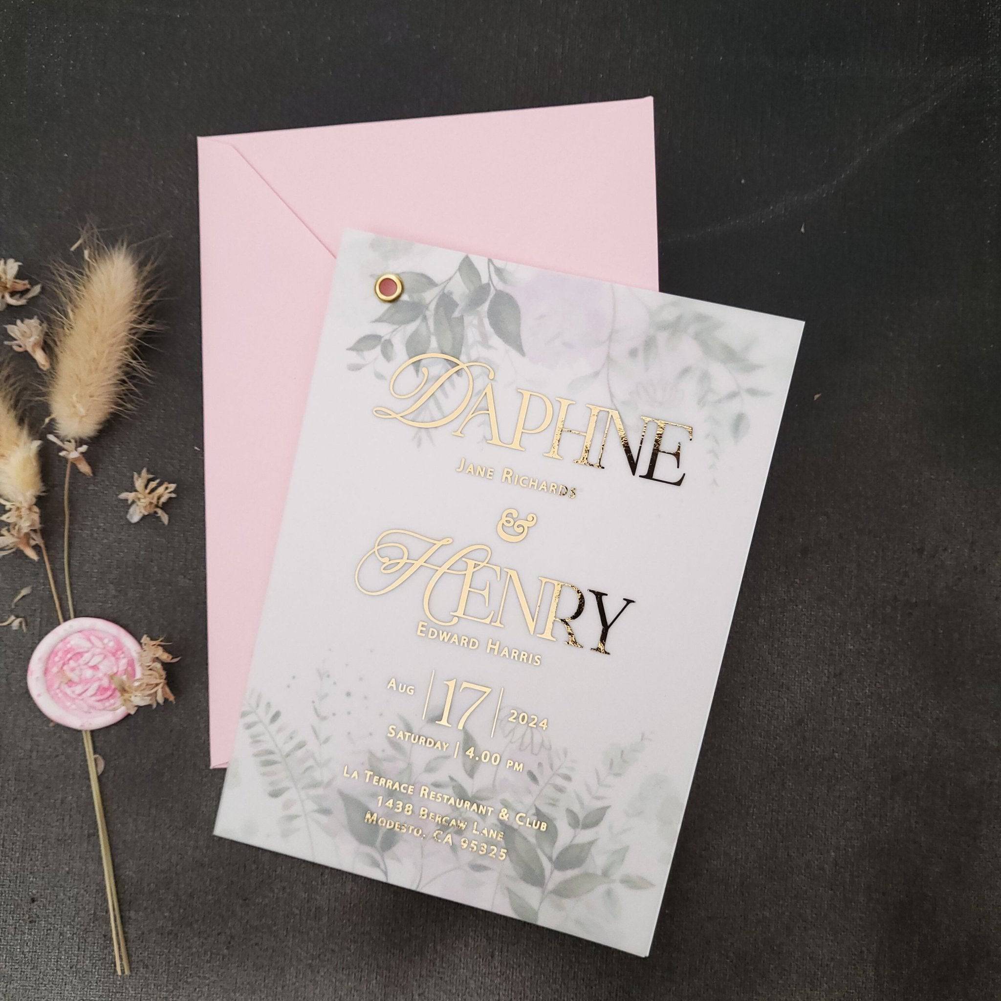 Luxurious Vellum Wedding Invitations with Greenery Design - XOXOKristen