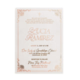 White vellum baptism invitation in rose gold and gold foil mix, ideal for both baby girl and boy christenings, timeless keepsake for a religious milestone – XOXOKristen
