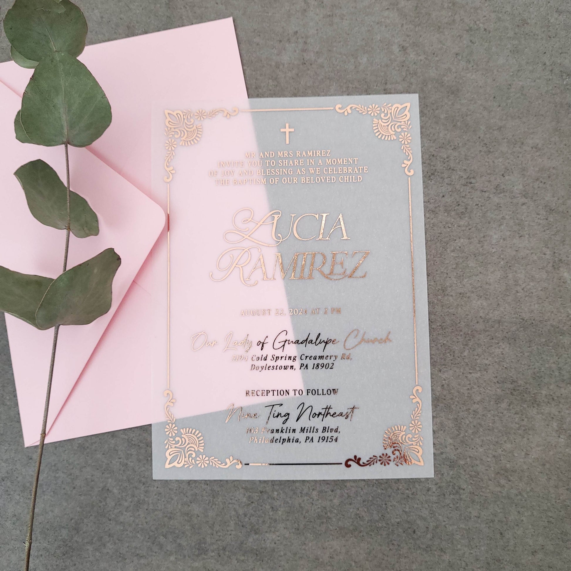 gold foiled vellum invitation for baby boy or baby girl baptism or christening - XOXOKristen