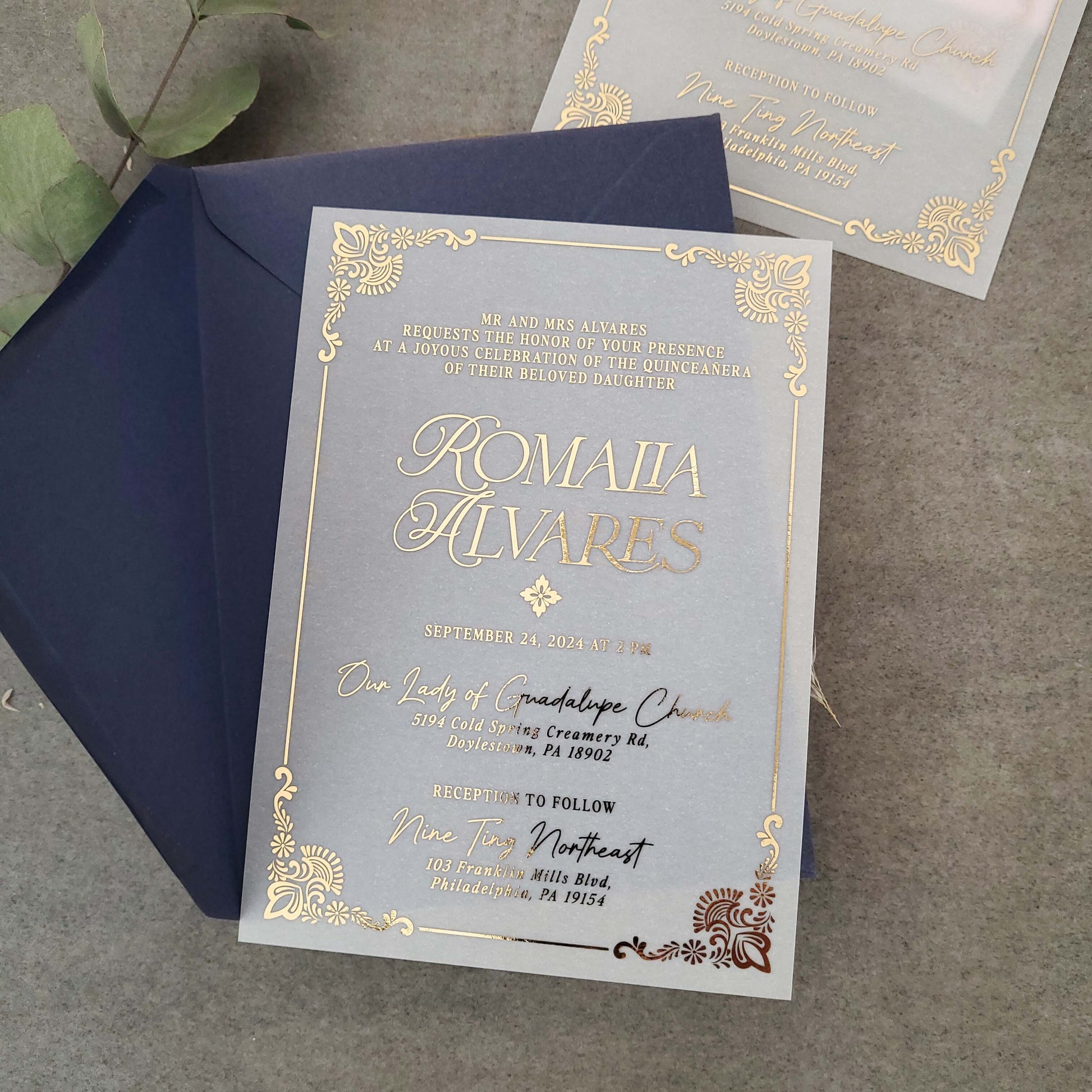 gold foiled vellum quinceanera invitation - XOXOKristen