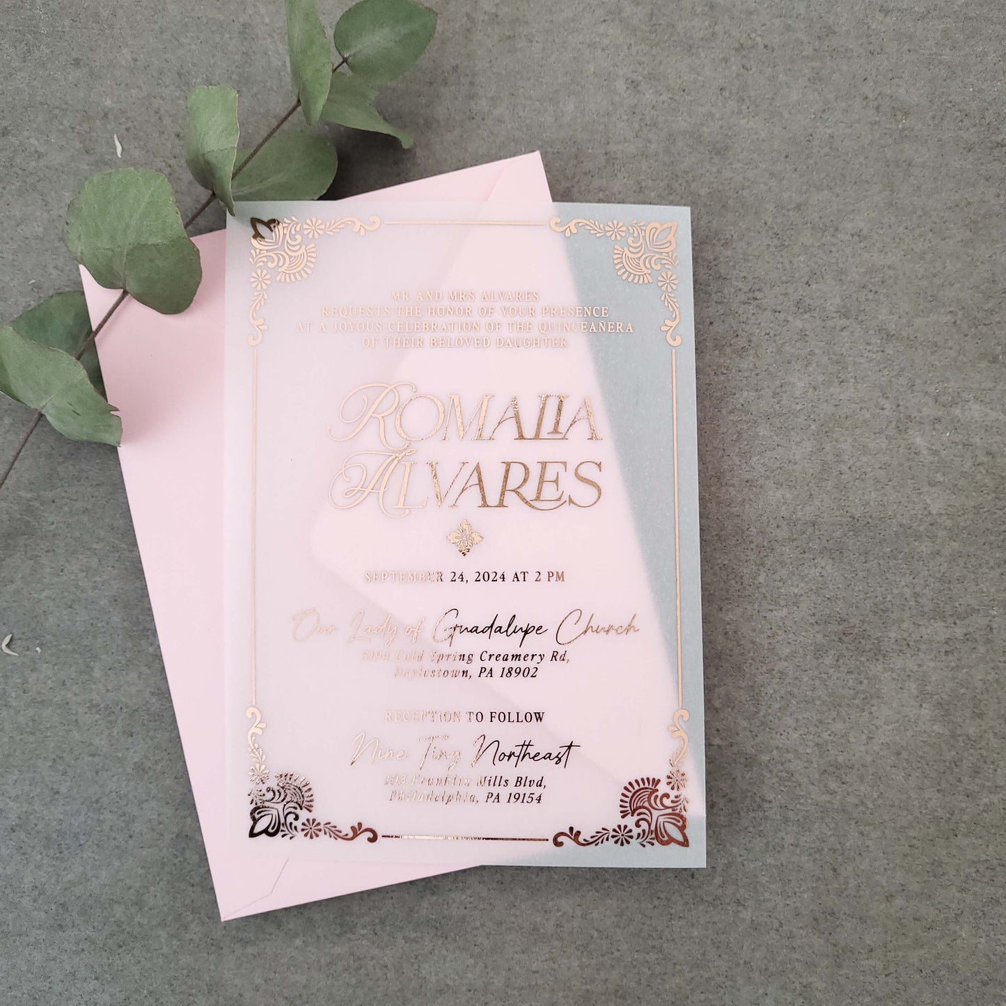 gold foiled vellum quinceanera invitation - XOXOKristen