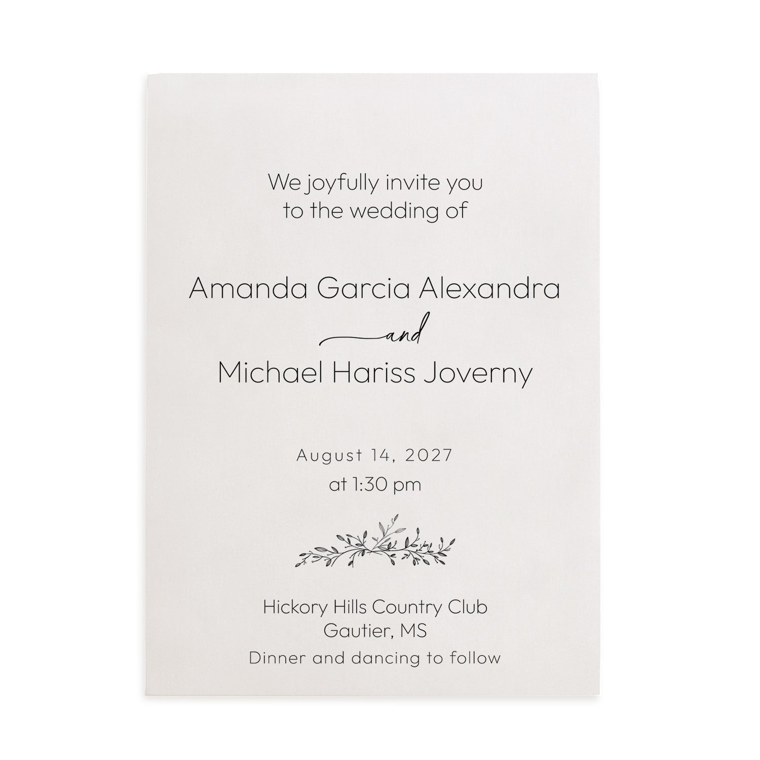 Elegant frosted translucent vellum wedding invitation printed with refined black serif and cursive script with the couples’ names, surrounded by white blossoms and soft beige tones under gentle sunlight. XOXOKristen