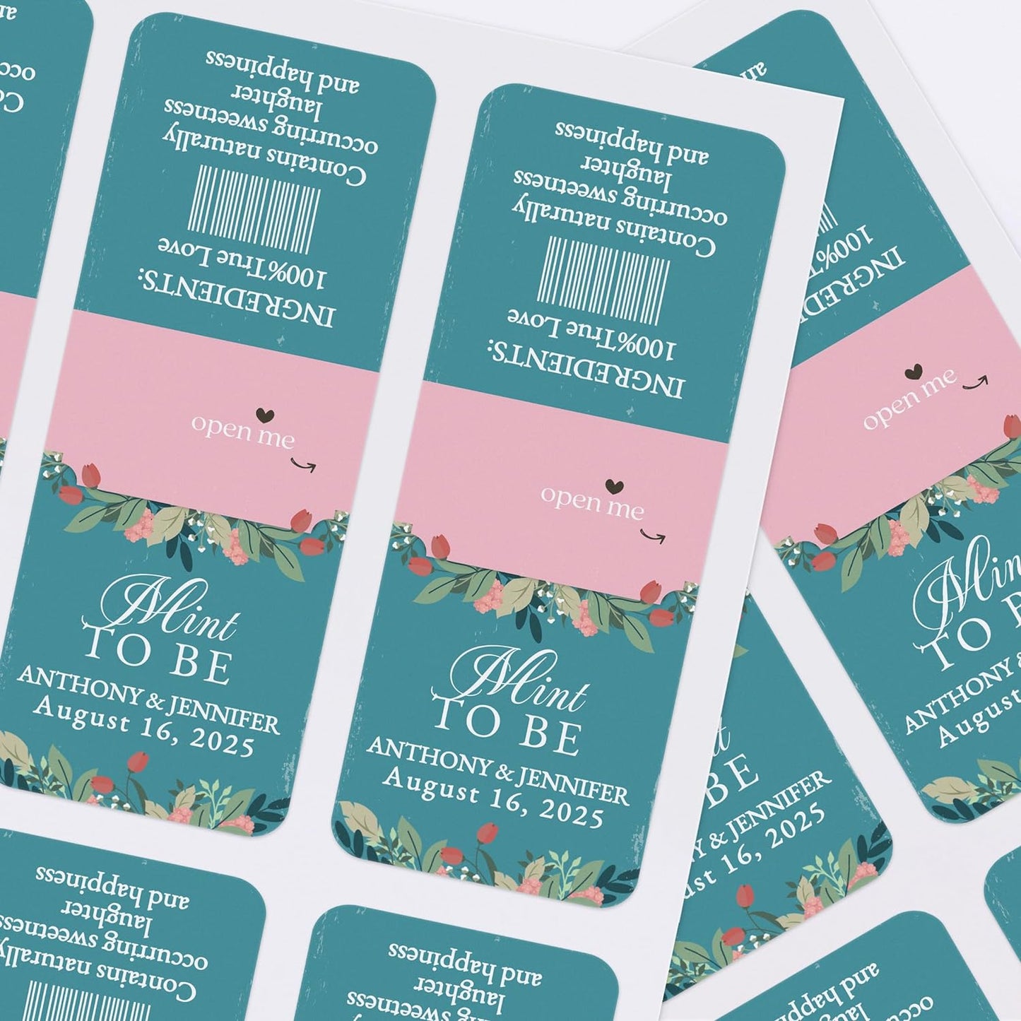 Custom "Mint to Be" stickers for 1oz Tic Tac boxes with wildflowers