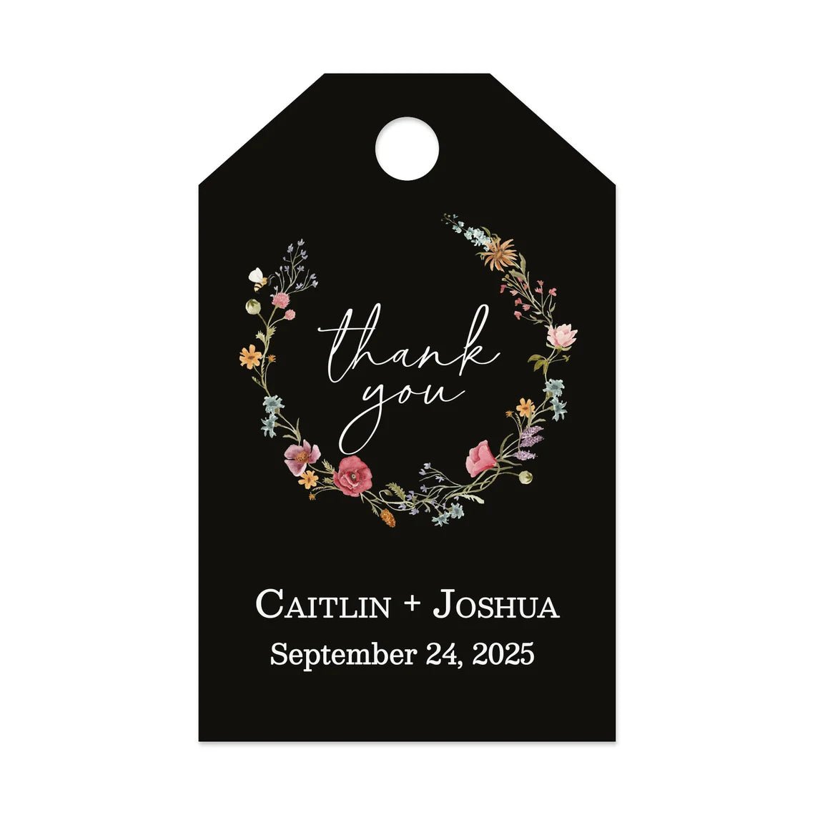 Black Thank you Wedding Tags with Wildflowers - XOXOKristen