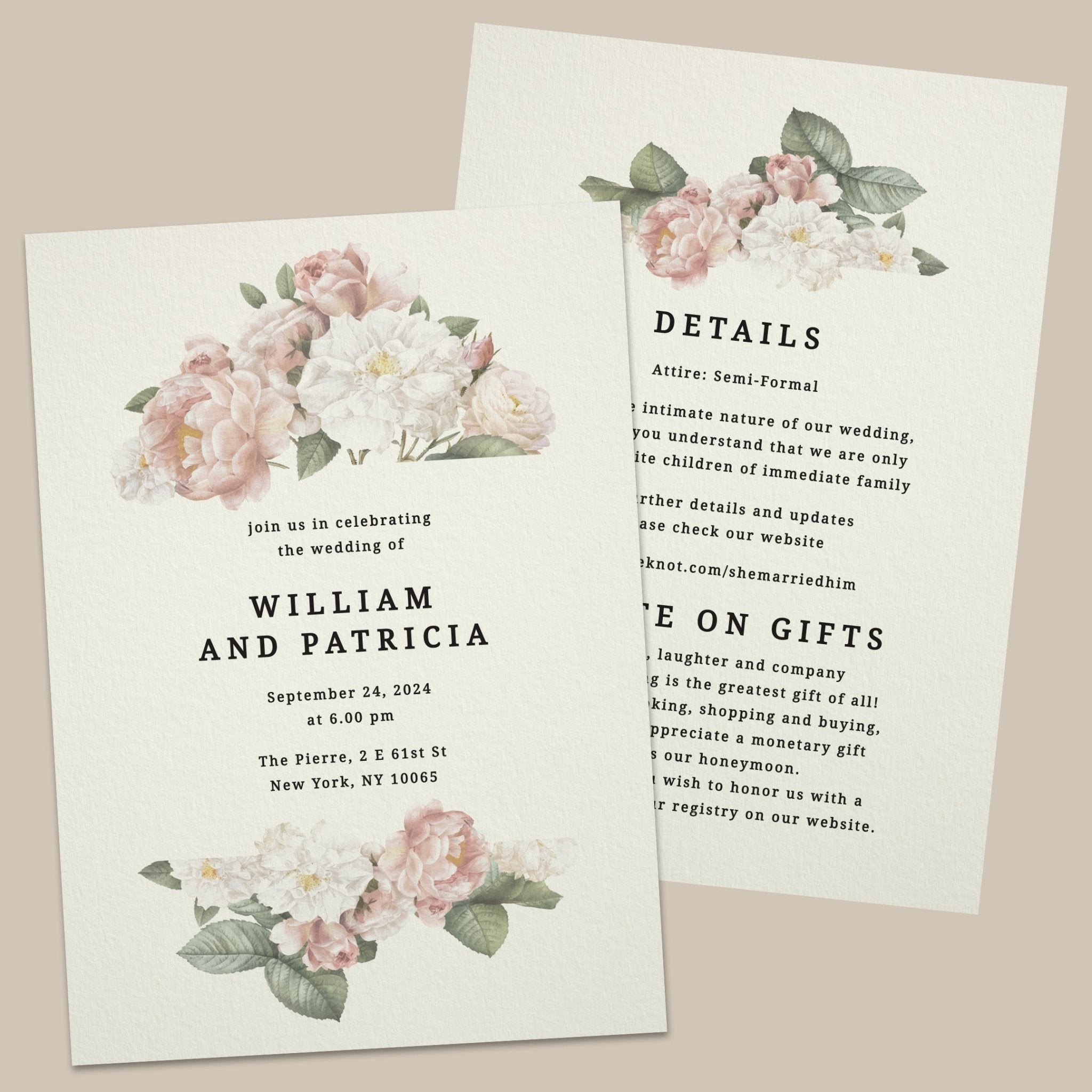 Blush Floral Wedding Invitations - XOXOKristen