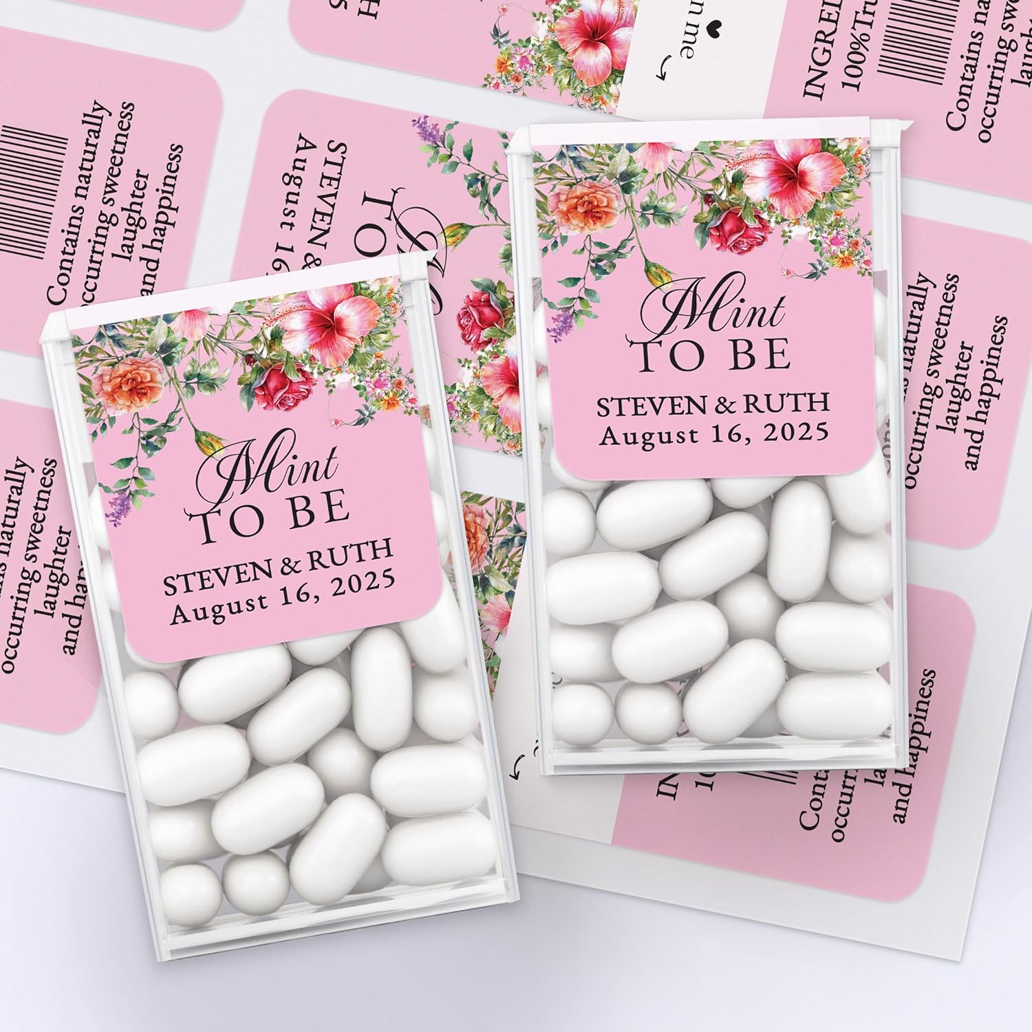 Custom "Mint to Be" Pink Spring Flowers Tic Tac Labels - XOXOKristen