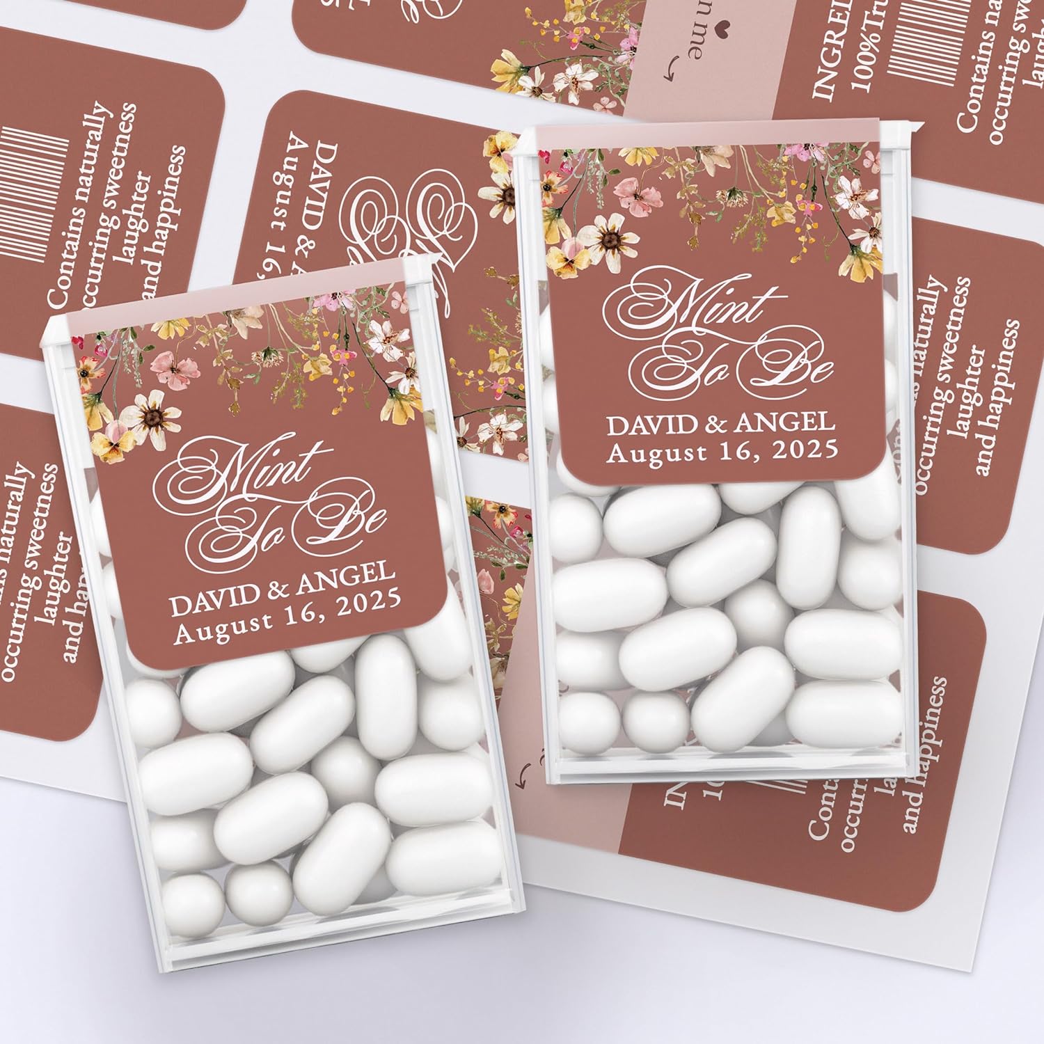 Custom "Mint to Be" Terracotta Wildflowers Tic Tac Labels - XOXOKristen