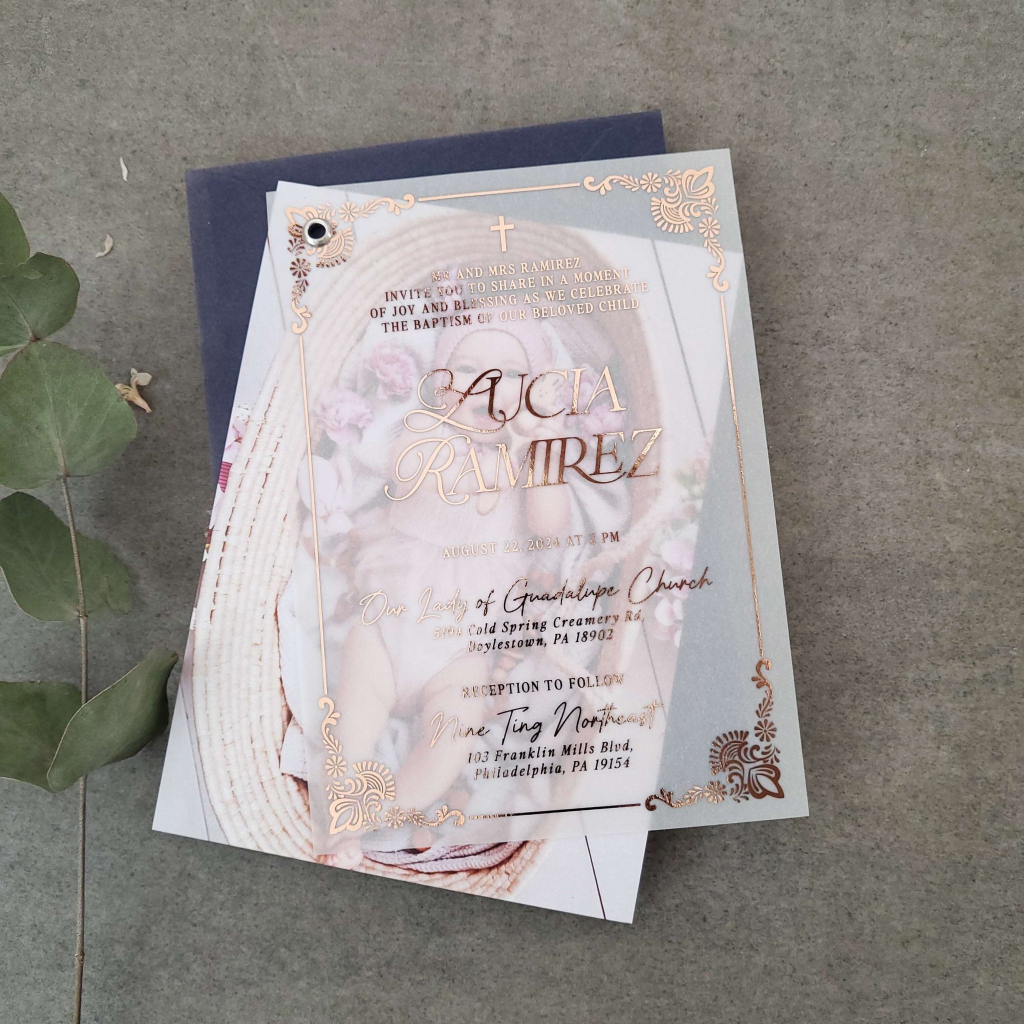 Foiled Baptism Invitation with Photo - XOXOKristen