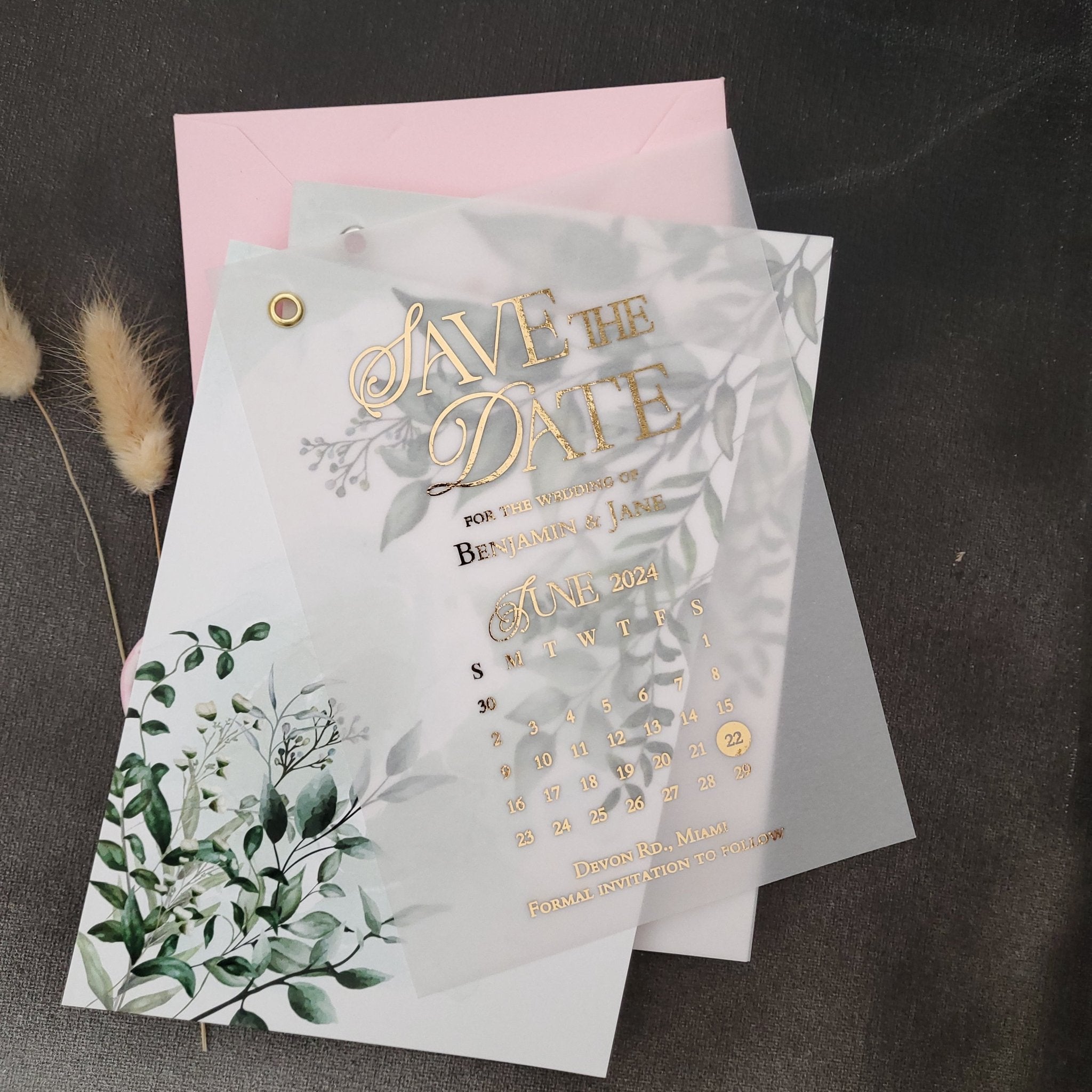 Foiled Greenery Calendar Save the Date - XOXOKristen