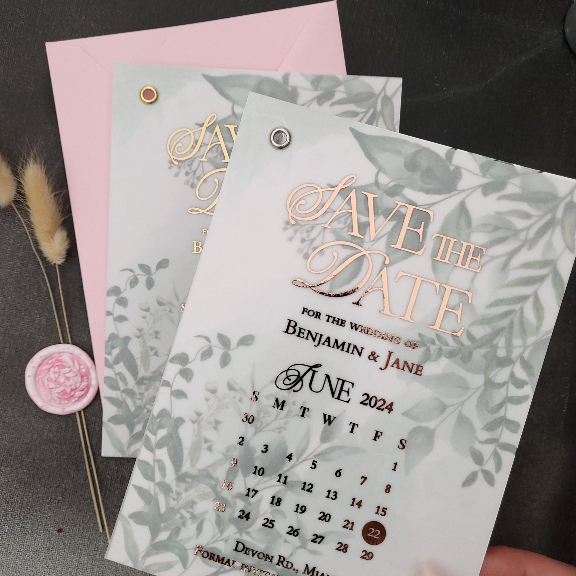 Foiled Greenery Calendar Save the Date - XOXOKristen