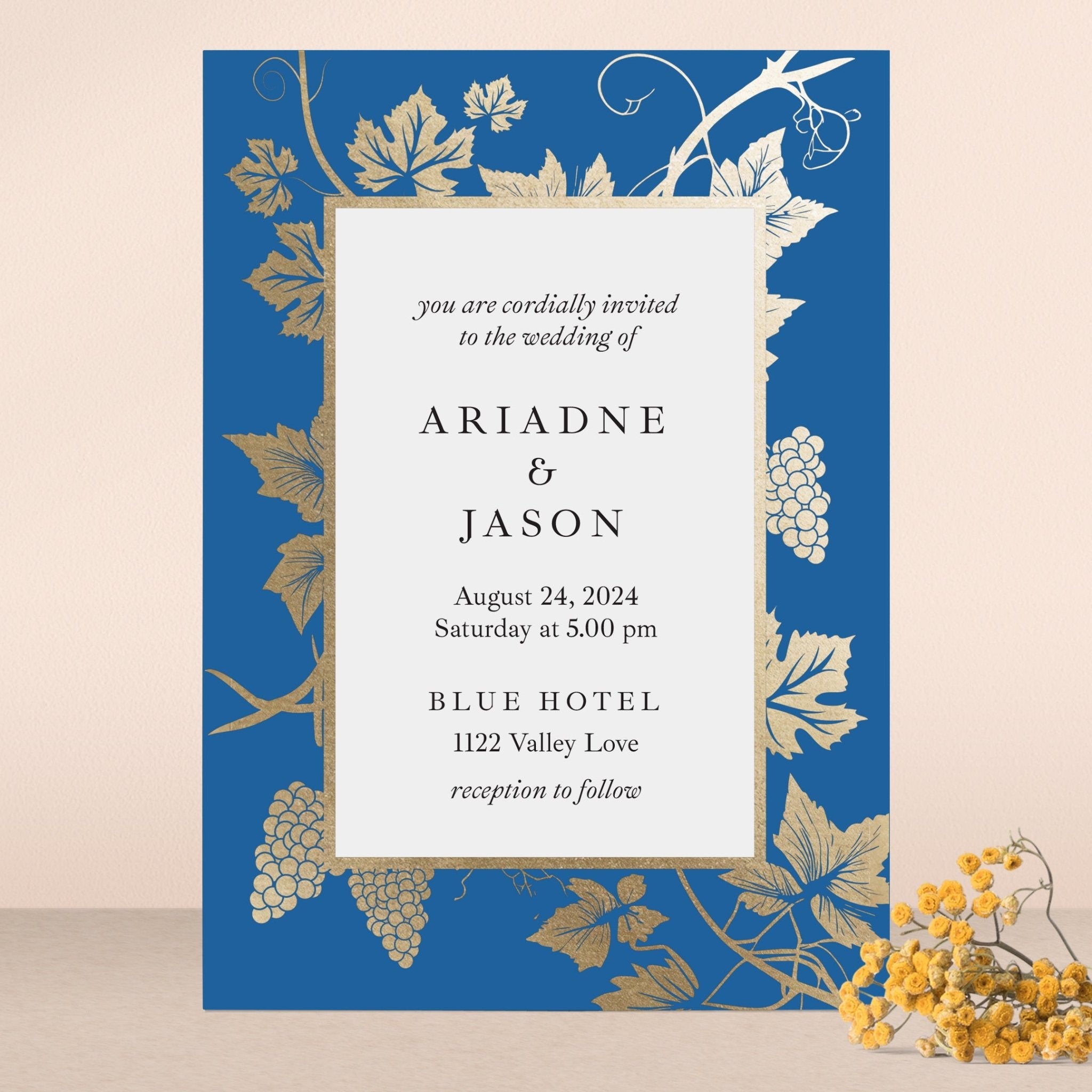 Foiled Wine Leaf Wedding Invitation - XOXOKristen