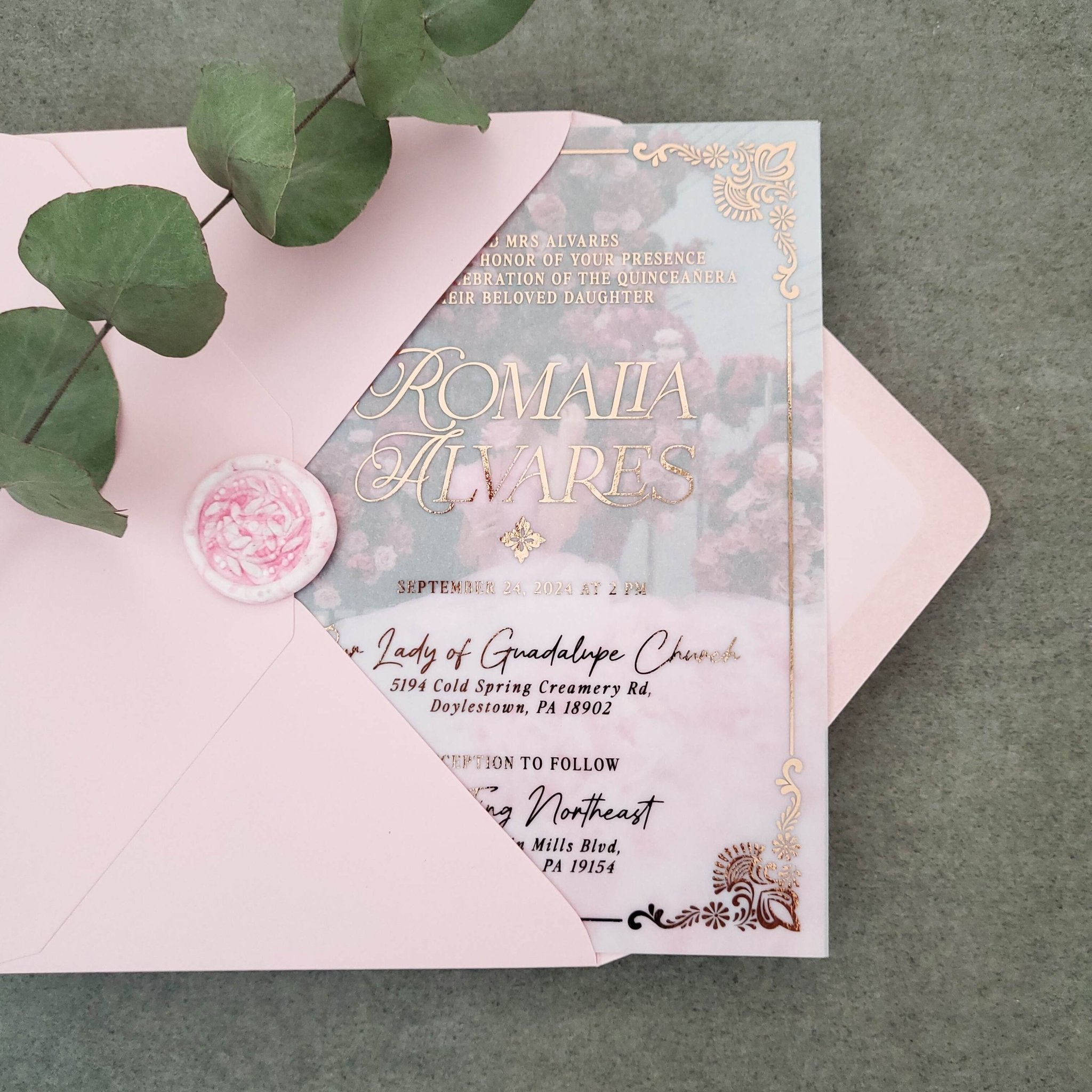 Gold Foil Quinceanera Invitation with Elegant Frame - XOXOKristen