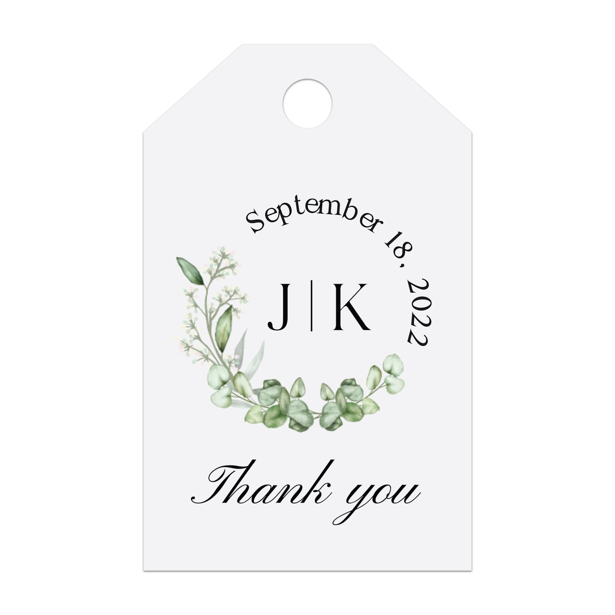 Greenery Monogram Thank you Wedding Favor Tags - XOXOKristen