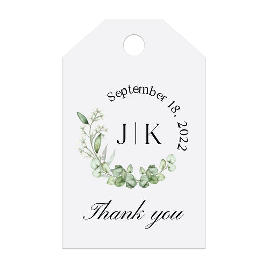 Greenery Monogram Thank you Wedding Favor Tags - XOXOKristen