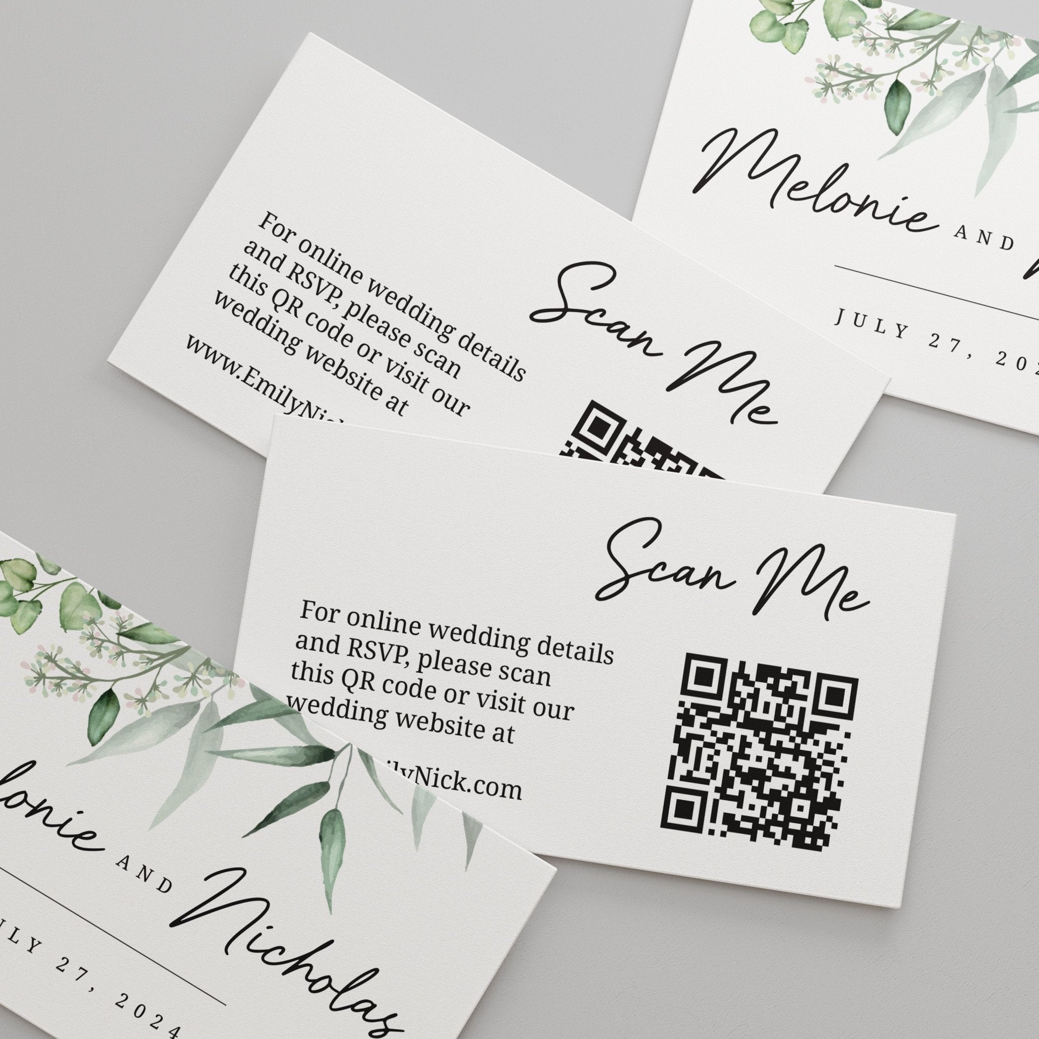 Greenery Wedding Website Cards with QR Code - XOXOKristen