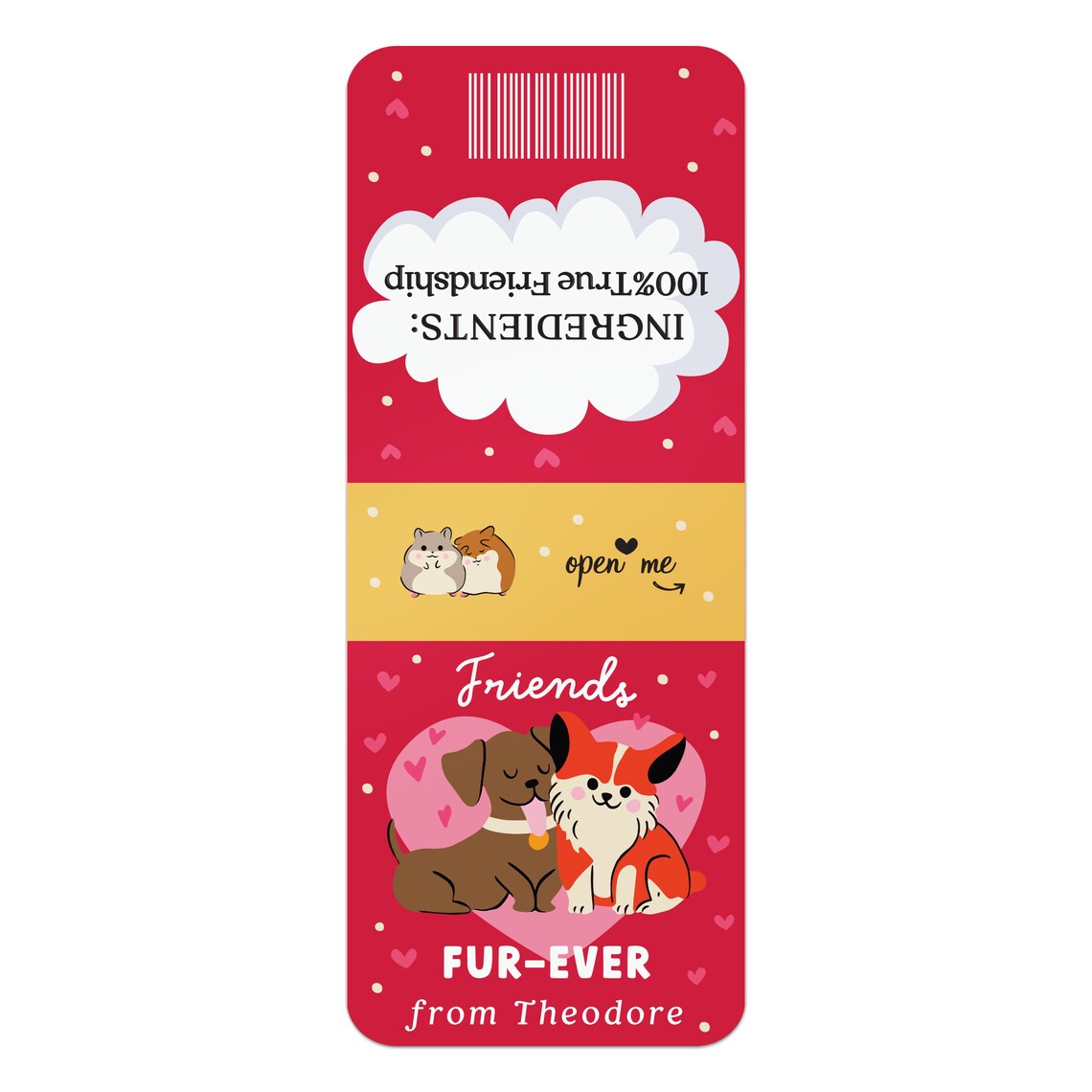 custom valentine's day tic tac stickers with dog and cat illustration