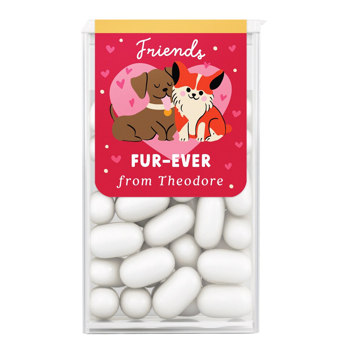 custom valentine's day tic tac stickers with dog and cat illustration