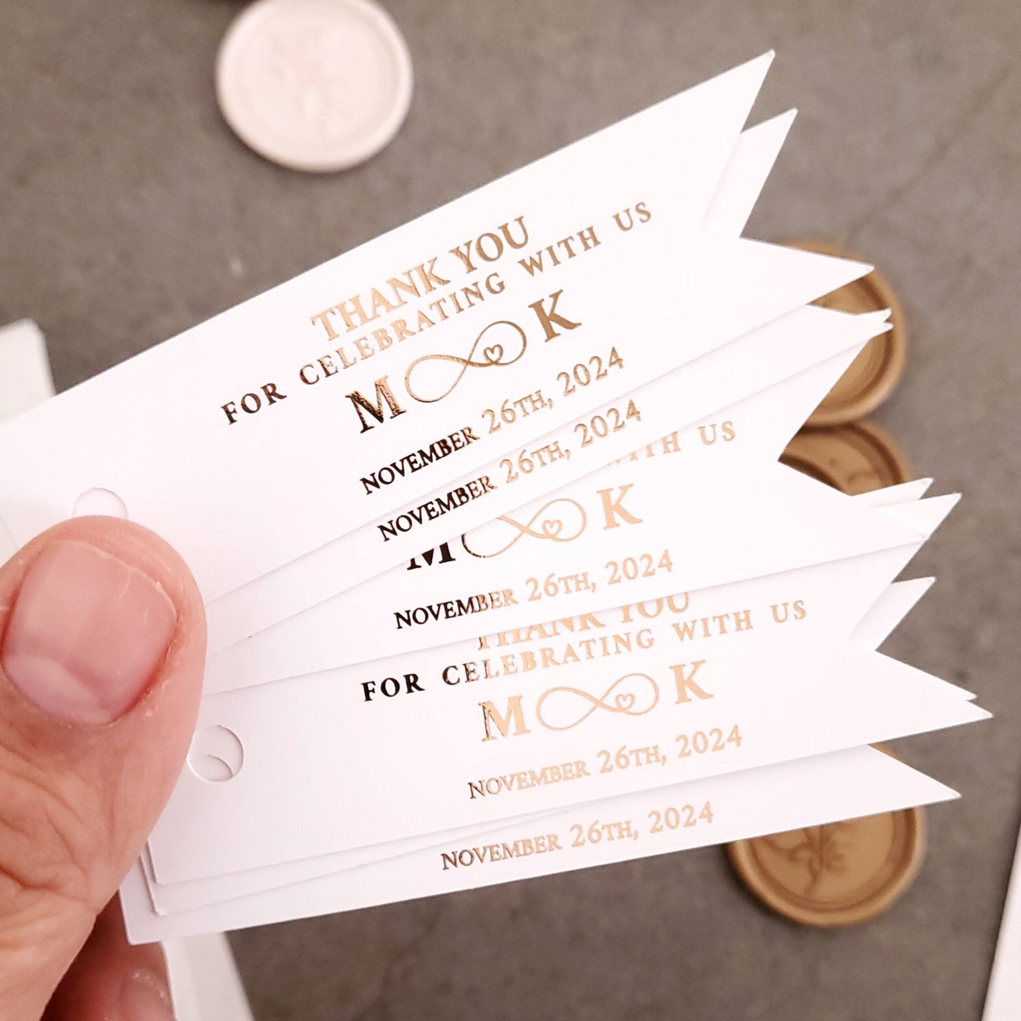 Infinity Gold Foiled Monogram Wedding Favor Tags - XOXOKristen