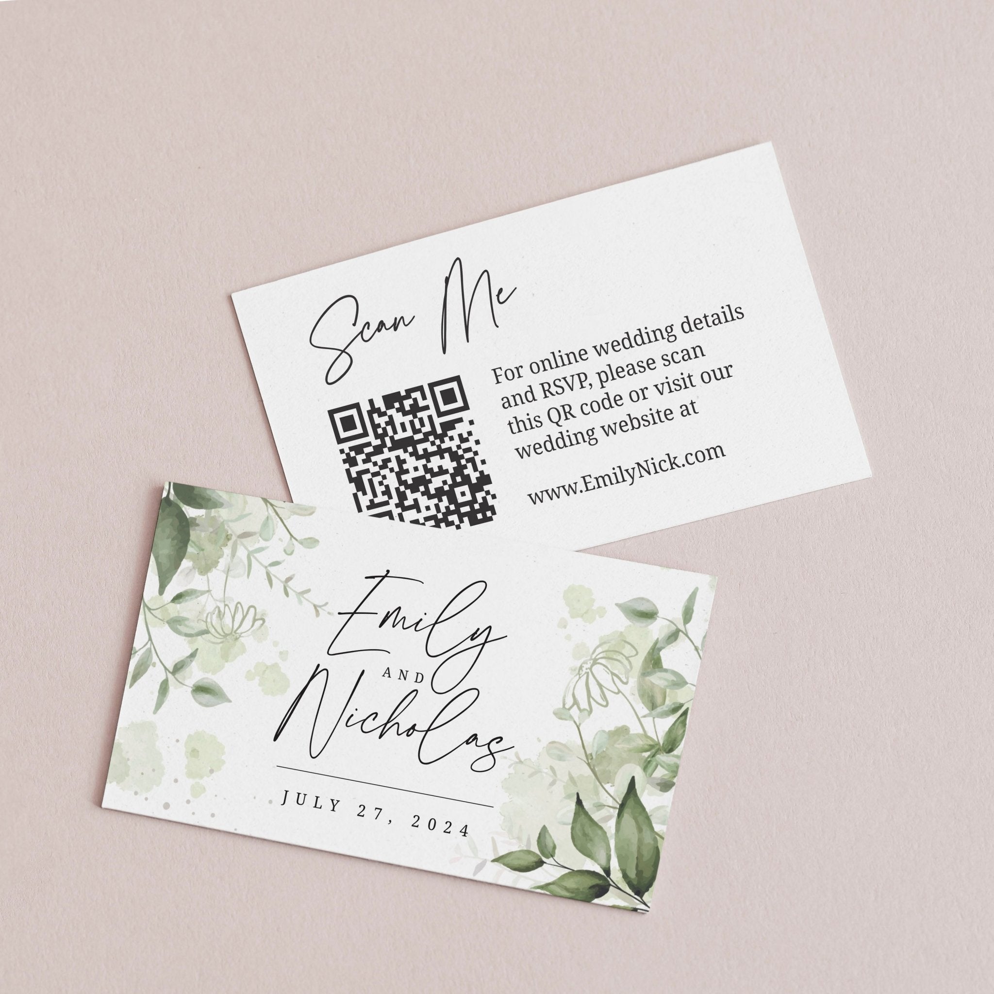 Luxurious Greenery Wedding Website Card with QR Code - XOXOKristen