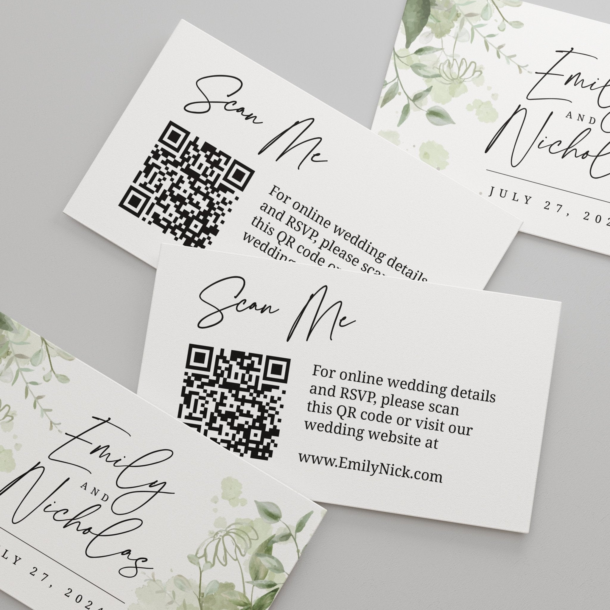 Luxurious Greenery Wedding Website Card with QR Code - XOXOKristen
