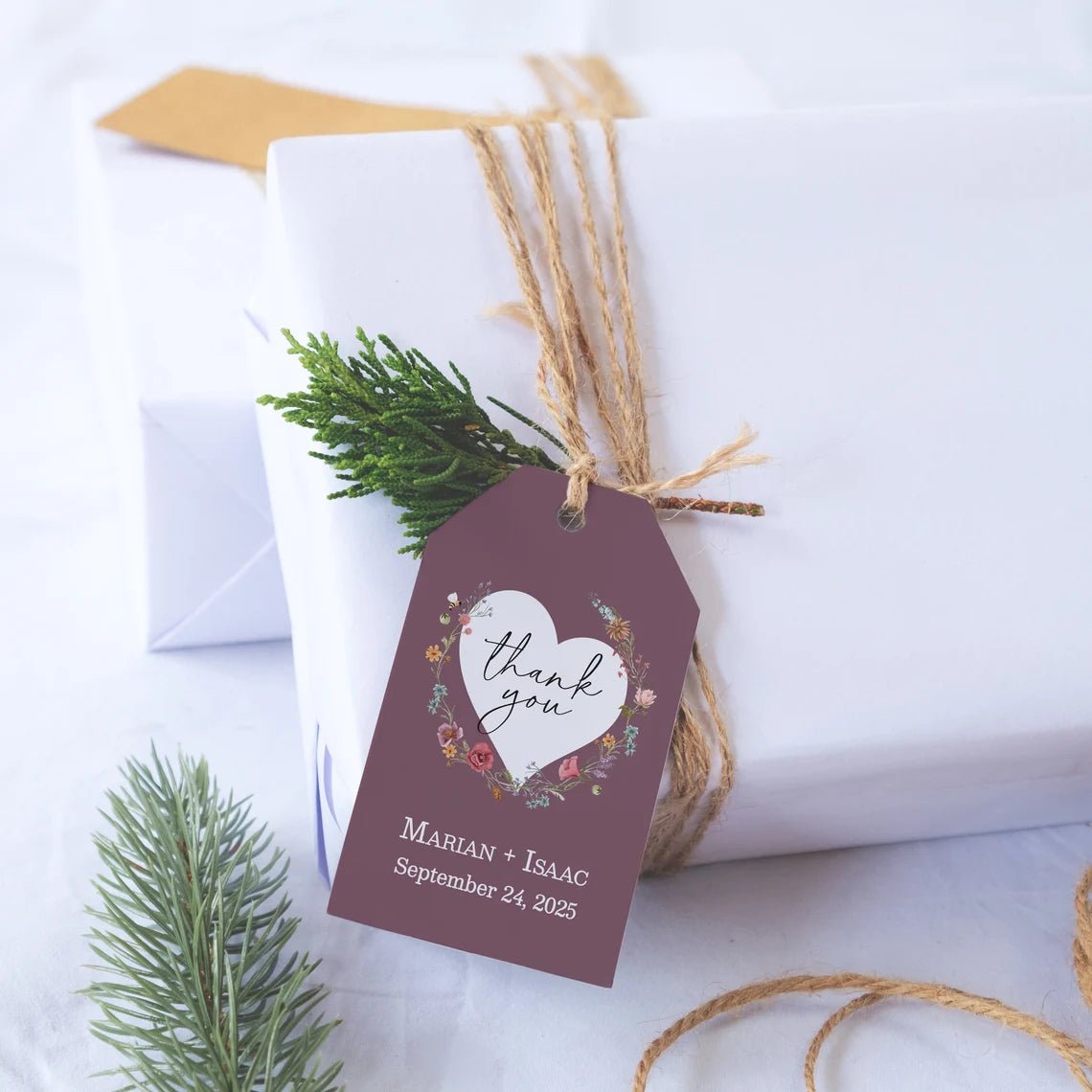 Mauve Thank you Wedding Tags with Wildflowers - XOXOKristen