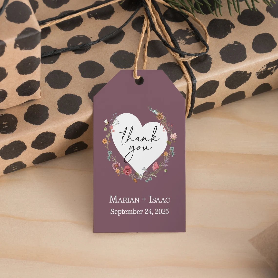 Mauve Thank you Wedding Tags with Wildflowers - XOXOKristen