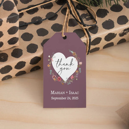 Mauve Thank you Wedding Tags with Wildflowers - XOXOKristen