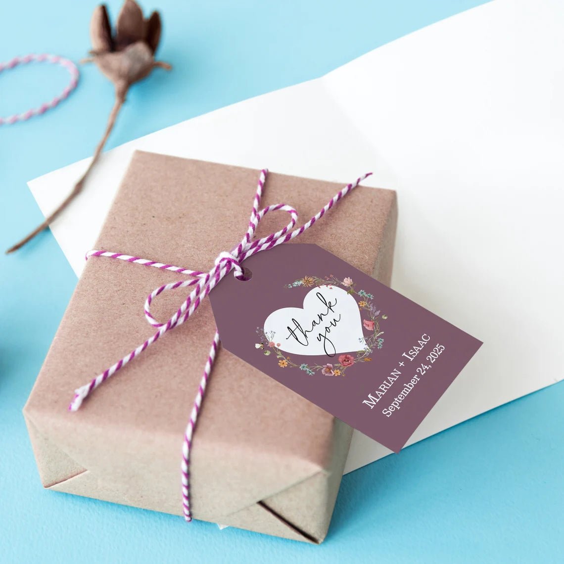 Mauve Thank you Wedding Tags with Wildflowers - XOXOKristen