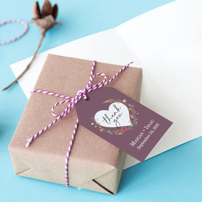 Mauve Thank you Wedding Tags with Wildflowers - XOXOKristen