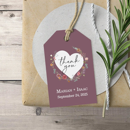 Mauve Thank you Wedding Tags with Wildflowers - XOXOKristen