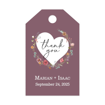 Mauve Thank you Wedding Tags with Wildflowers - XOXOKristen