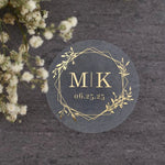 Minimalistic Wedding Stickers with Gold Foil Monograms - XOXOKristen